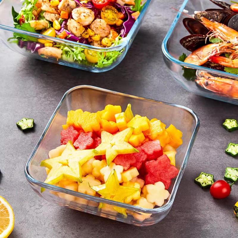 VIPHIEC Small 5 Inch Square Tempered Glass Salad Bowls Set,