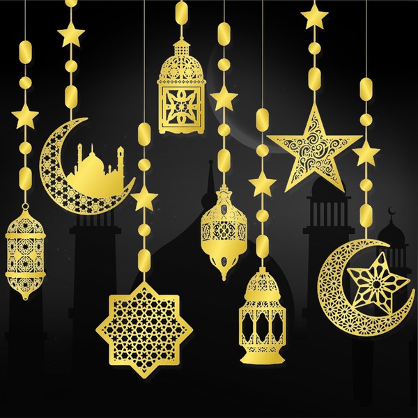 SEPGLITTER 16 Pcs Ramadan Decorations, Ramadan Home Hollow Banner Hanging