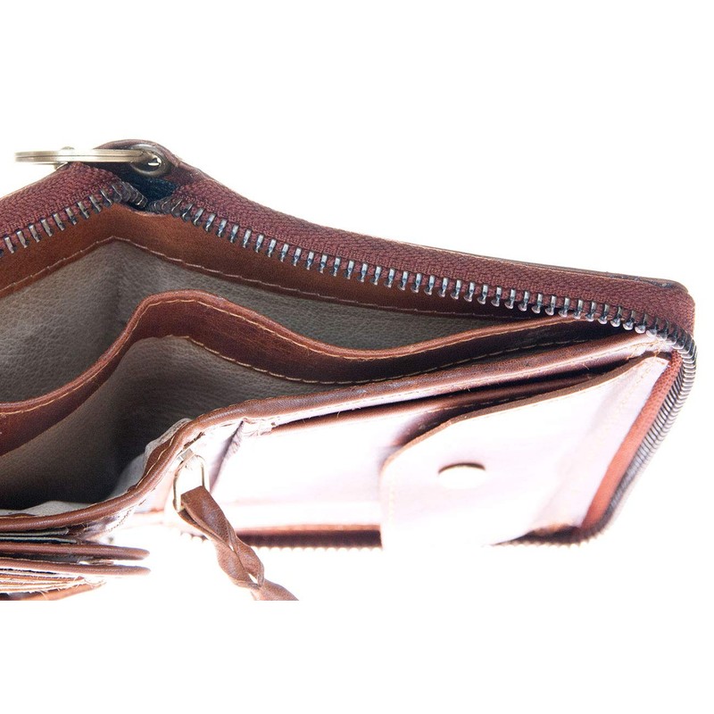 FLW Men's Genuine Leather Biker's Wallet with Metal Chain to