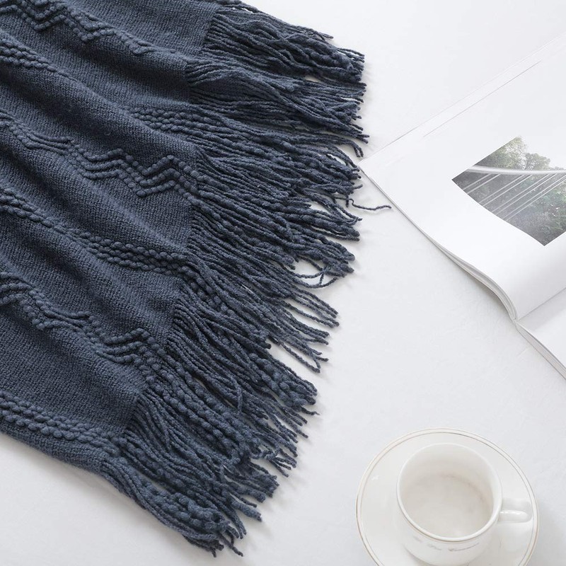 BOURINA Textured Solid Soft Sofa Throw Couch Cover Knitted Decorative