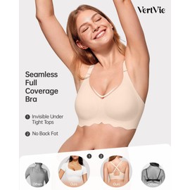 Vertvie Vertvie Bras for Women - Wireless Bra with Support Seamless No Underwire Push Up Full Coverage Comfortable Everyday Bralettes(Small,Nude)