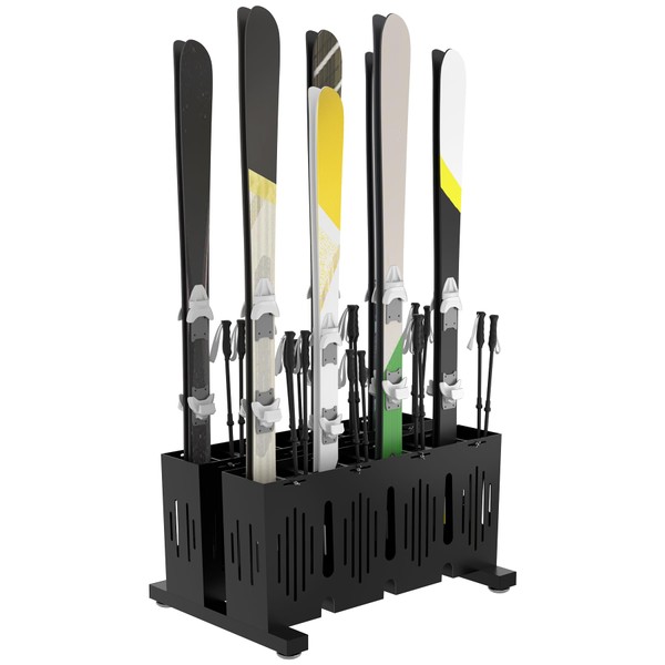 Eastrexon 8-Pair Ski Storage Rack w/Width-Adjustable Fixing Bars, Heavy Duty