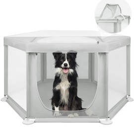 58.3"x58.3"x29.9" Large Dog Playpen Indoor, Extra Tall Puppy Playpen with Removable Roof, Sturdy Fabric Dog Pen for Medium to Large Pets, Spacious Hexagonal Pet Playpen Indoor for Comfort & Security