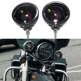 Unbranded 4.5" Black LED Spot Passing Light Housing Bucket Bracket For Harley Road King