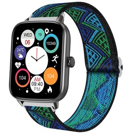 Sahouden Compatible with NZKEEYZI Smartwatch Band, Stretch Elastics Nylon Adjustable Replacement Strap Accessories Compatible for NZKEEYZI L20/YIYEBFU L20/Aukire L20 Smartwatch (Blueprint)