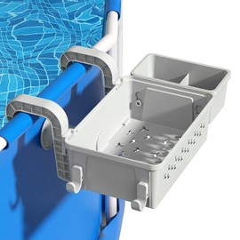 AROMUJOY Pool Storage Basket, Hanging Pool Side Basket, Multifunctional Pool Basket & Pool Drink Holder for Pool Toys and Towels Drinks for Most Frame Pools, Grey