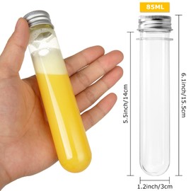 50 Pack 85ML Plastic Tubes with Caps, 150x30mm Plastic Clear Test Tubes for Sample, Scientific Experiments, Party, Candy Storage