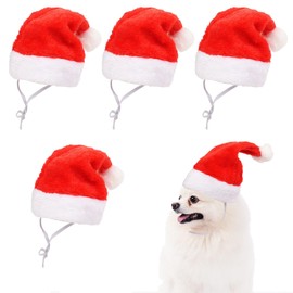 UNVOJL 4 Packs Christmas Pet Hat Classic Red Xmas Pet Hat with Elastic Band Soft Pet Santa Hat Pet Photo Props for Festival New Year