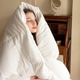 Airluck Feather Down Comforter Queen Size,Solid White Heavyweight Duvet Cover,Luxurious Hotel Bedding Comforters with 100% Skin-Friendly Cotton Cover,Fluffy Winter Warmth Queen Duvet Inserts