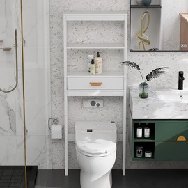 Favfurish Toilet Cabinet White with one Drawer and 2 Shelves, Storage,Space Saver Bathroom Rack for Restroom, Laundry, 64.96"