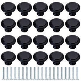 20 PCS Black Matte Kitchen Cabinet Knobs, 27mm Round Alloy Drawer Knobs, Black Matte Mushroom Pull Handles Cupboard Knobs with 20 Screws for Furniture Drawer Wardrobes Bathroom Dresser