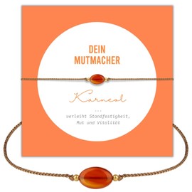 happymaker - Karneol Armband Damen, handgemacht Edelstein Armband orange mit Goldperlen und exklusiver Geschenkverpackung, Mutmacher Geschenk für Frauen