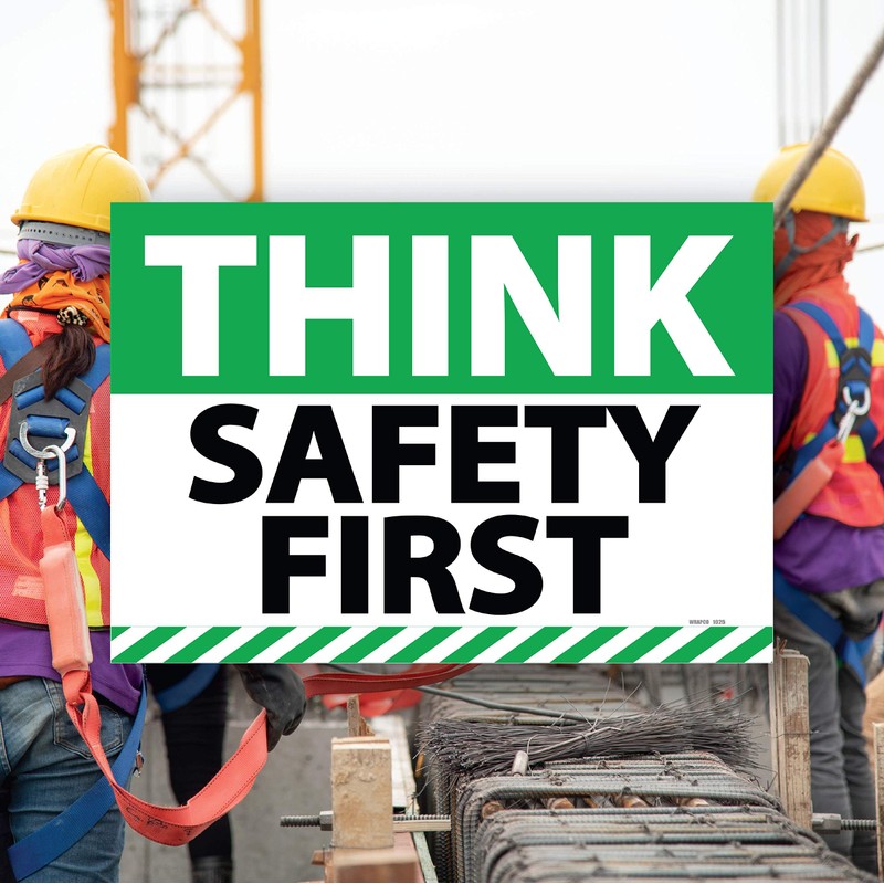 (2 Pack) Think Safety First Sign 7" x 10" Self