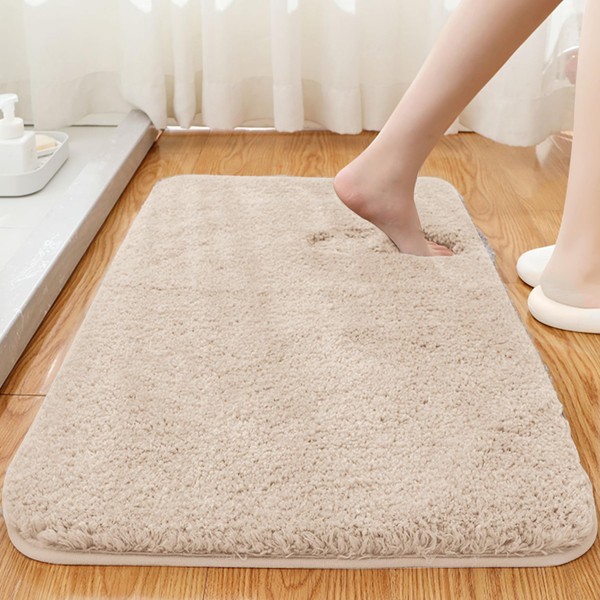 Bath Mat, Quick Drying, Water Absorbent, Bath Mat, Washable, Anti-slip, Approx. 19.7 x 31.5 inches (50 x 80 cm), Microfiber Mat, Foot Wipe, Bathroom, Soft Touch, Wash, Wash, Kitchen, Dressing Room, Kitchen, Entrance Soft Mat (50 x 80 cm, Bege)