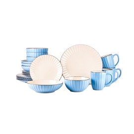 September Promotion Stoneware Embossed 16pc Dinner Set Hot Selling Kitchen Ceramic Sets Premium Emboss Dinnerware Sets Kitchenscolor: Blue