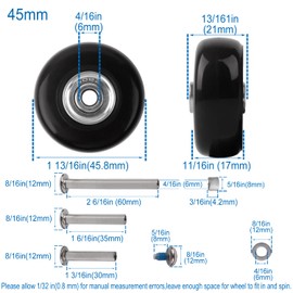 Replacement Wheels for Luggage 45mm x 18mm Set of 4 Luggage Suitcase Replacement Wheels, Rubber Swivel Caster Wheels Bearings Repair Kits