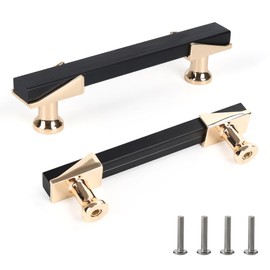 SPDYCESS 2 Pack Cabinet Pulls, Kitchen Cupboard Door Handles, Pulls for Kitchen Wardrobe Cupboard Dresser Home Decoration, Matte Black and Gold, Hole Spacing 96mm