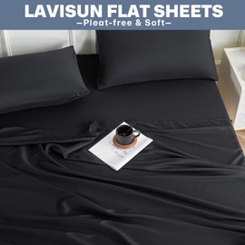 Flat Sheets 2 Pack,Hotel Quality Flat Bed Sheets,Brushed Microfiber Bed Sheets, Bulk Sheets for Massage, Home, AirBnb,Dorm (Black,King)