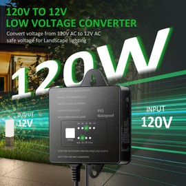 100W Landscape Lighting Transformer, Low Voltage 12V Transformer for Landscape Lighting with Timer and Photocell Sensor 120V AC to 12V DC IP65 Weatherproof, for Spotlight, Pathway Garden Step Light