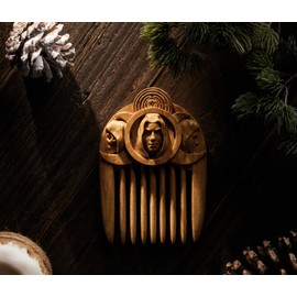 Hekate hair wooden comb for witch Hecate goddess witchcraft female wiccan wicca gaelic Wooden carving mystery decoration, Altar crafts Creative tabletop decoration (Wood)