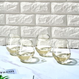 Khen Clear Wine Glasses Gift | Set of 4 | Clear Colored 13.8oz Slanted Glassware, Tall Stemless Glass, Water, Gifts Wife, Girlfriend, Women, Birthday, Wedding, Anniversary, Mother's Day