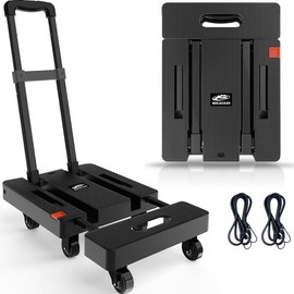 Folding Hand Truck Portable Dolly Cart with Wheels Foldable 500LB Heavy Duty Luggage Cart Collapsible Hand Cart Moving Dolly for Airport Travel Furniture Luggage Office Moving, Black - Color: Orange