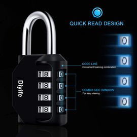 3 Pack Combination Padlock Outdoor, Diyife 4 Digit Combination Lock Waterproof, Waterproof Metal and Plated Steel Combination Clasp, for Fence, School, Sports Locker, Gym (Black)