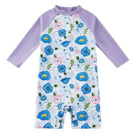 upandfast Baby Boys/Girls Zipper Swimwear with Snap Bottom UPF 50+ Sun Protection Toddler One Piece Swimsuit (Blue Flower, 3-6 Months)