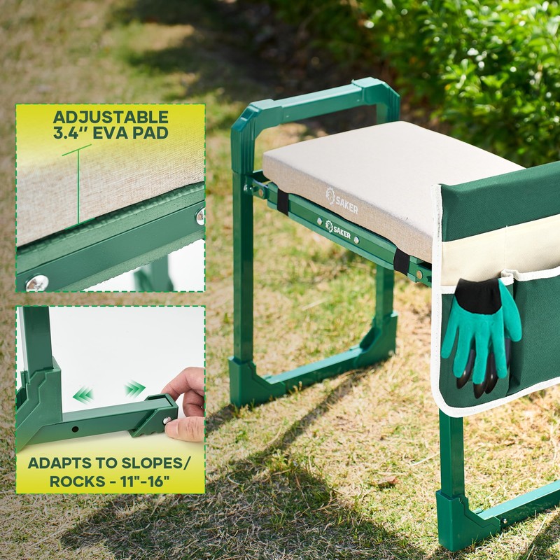 Saker Garden Kneeler and Seat Foldable Gardening Stool with Extendable