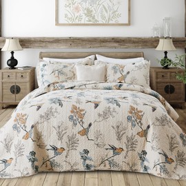 Qucover Cotton Quilts Twin Size, 2 Piece American Country Flying Bird Quilt Set, Twin Quilted Bedspread Set with Pillow Shams, Twin XL Farmhouse Bedding