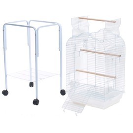 PetcageMart Parakeet Cockatiel Playtop Metal Bird Cage with Stand, 18" by 14" by 57", White