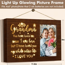Best Grandma Gifts Christmas Gifts for Grandma Glowing Picture Frame with Light, Birthday Gifts for Grandma from Granddaughter Grandkids, Unique Gifts for Nana Grandmother Gigi New Grandma-4x6 Photo