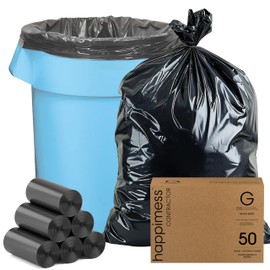 happimess HPM3000G-BLACK 32 in. W x 47 in. H 42-Gallon 3 Mil Heavy Duty Contractor Trash Bags for Business Home Kitchen Commercial and Industrial, (50-Count, 5-Rolls of 10 Bags)