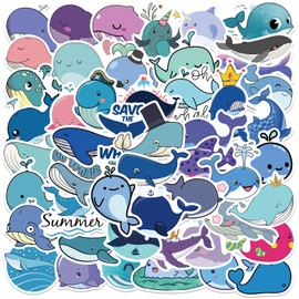 Cute Whale Animals Stickers for Kids, 50PCS Ocean Animals Stickers Bulk, Waterproof Vinyl Stickers for Water Bottle, Laptop, Phone, Scrapbook, Sea Life Aesthetic Sticker, Party Favors (Whale)