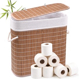 Livole Bamboo Toilet Paper Storage with Lid - 16 Regular Rolls or 12 Mega Rolls 36L Large Capacity Natural Toilet Paper Basket Organizer for Bathroom(Brown)