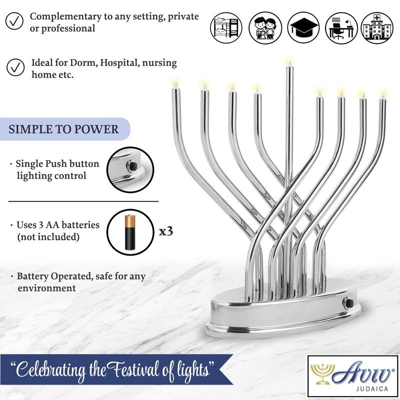 Traditional Hanukkah Electric Menorah Low Voltage Hanukkiah with LED Bulbs