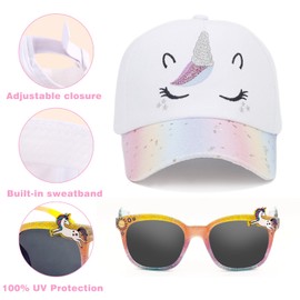 Matreeglam Unicorn Baseball Cap Girls Baseball Cap Adjustable Baseball Cap with Sunglasses Snapback Cap Sun Hat Baseball Cap Children Gift, White, Unit size