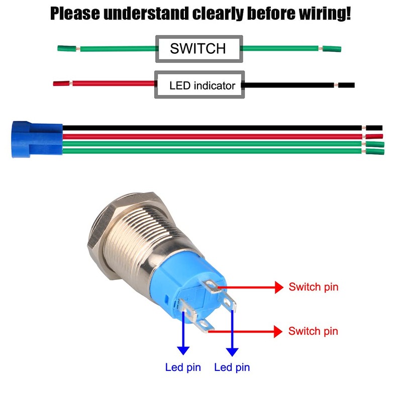 GUUZI 2pcs Latching Push Button Switch Waterproof Stainless Steel Shell