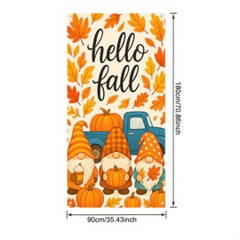 BlissYard Hello Fall Door Cover Thanksgiving Backdrop Gnome Pumpkin Blue Truck 71x35 Inch Autumn Banner for Porch Party Decorations Wall Decor Photo Booth Props