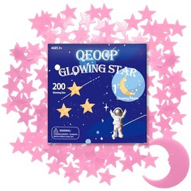 Glow in The Dark Stars for Ceiling, 200Pcs Pink 3D Glowing Star and Moon for Toddler Bedroom, Room Decor, Wall Stickers, Stocking Stuffers for Kids, Gift for Boy Girl Kids(Includes Adhesive Stickers)