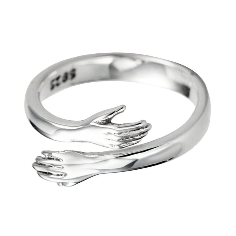 925 Silver Hug Ring Fashionable Versatile Adjustable Hugging Hands Open