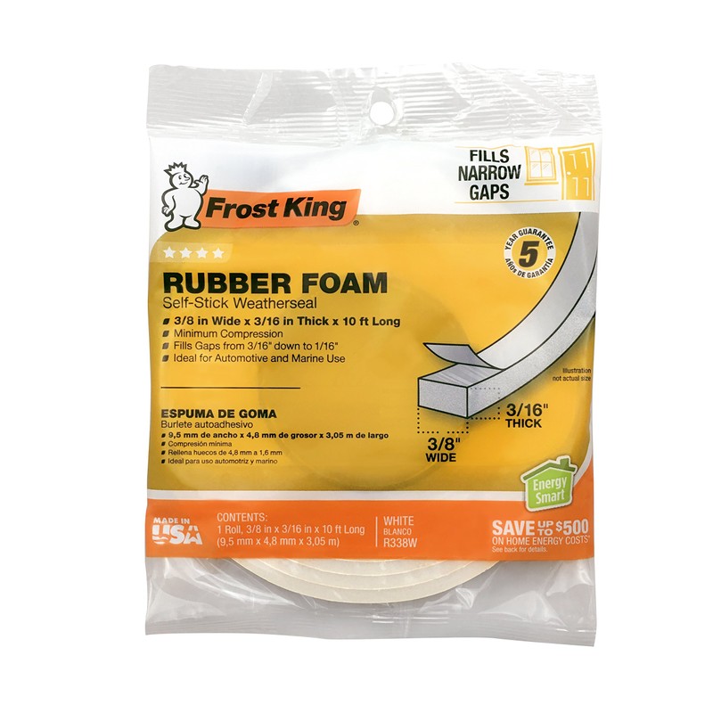 Frost King R338WH Sponge Rubber Foam Tape, 3/8" x 3/16"