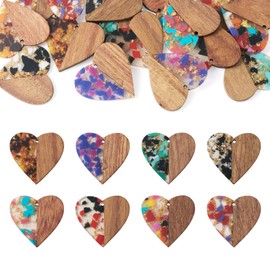 PH PandaHall 16Pcs Resin Wooden Pendants Heart Charms with Gold Foil Transparent Geometry Resin Wood Pendants for Earrings Jewelry Making