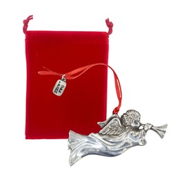 Angel Flying with Trumpet Pewter Ornament (Hand Polished) | High Relief & Detailed Design, Satin Finish | Festive Christmas Decor | Hand-Crafted in The USA