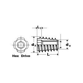Threaded Insert Nut, 5/16-18 x 13mm Hex Drive, Non-Flange (100)