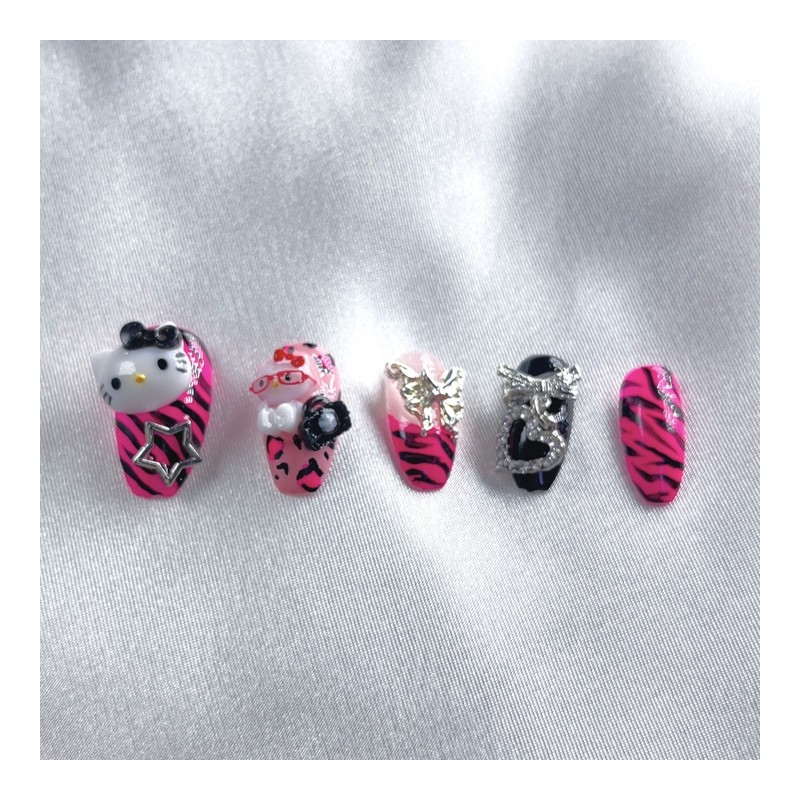 Gyarust Black Pink Cat Nail - Round / 갸루st 블랙