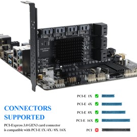 BEYIMEI PCIE SATA 3.0 Card,6 Gbps 10-Port Controller SATA Card with 10 SATA Cables,1to 4 SATA Splitter Power Cable and Low Profile Bracket for WIN8/WIN10/NAS/UBUNTU