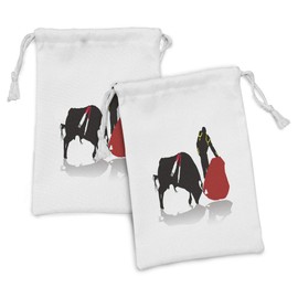 Ambesonne Spanish Fabric Pouch Set of 2, Bullfighter in Action Arena Matador Historical Sports Latin Culture, Small Drawstring Bag for Toiletries Masks and Favors, 9" x 6", Black Vermilion Yellow