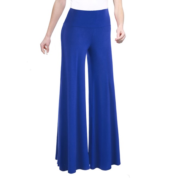 Made By Johnny MBJ - Pantalones de descanso para mujer, estilo casual, cómodos, lisos/teñido anudado, pierna ancha, estilo palazzo (XS ~ 5XL), Wb750_cobalt_blue, 5X-Large