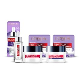 LOréal Paris Kit Revitalift Ácido Hialurónico Serum Facial  Crema de Día  Crema de Noche                                                              